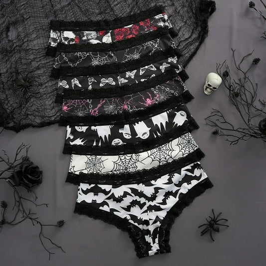 2Pc Set Lingerie Woman Sexy Underwear Lace Female Underwear Ghost Bat Butterfly Gothic Style Breathable Panties For Women undergarments