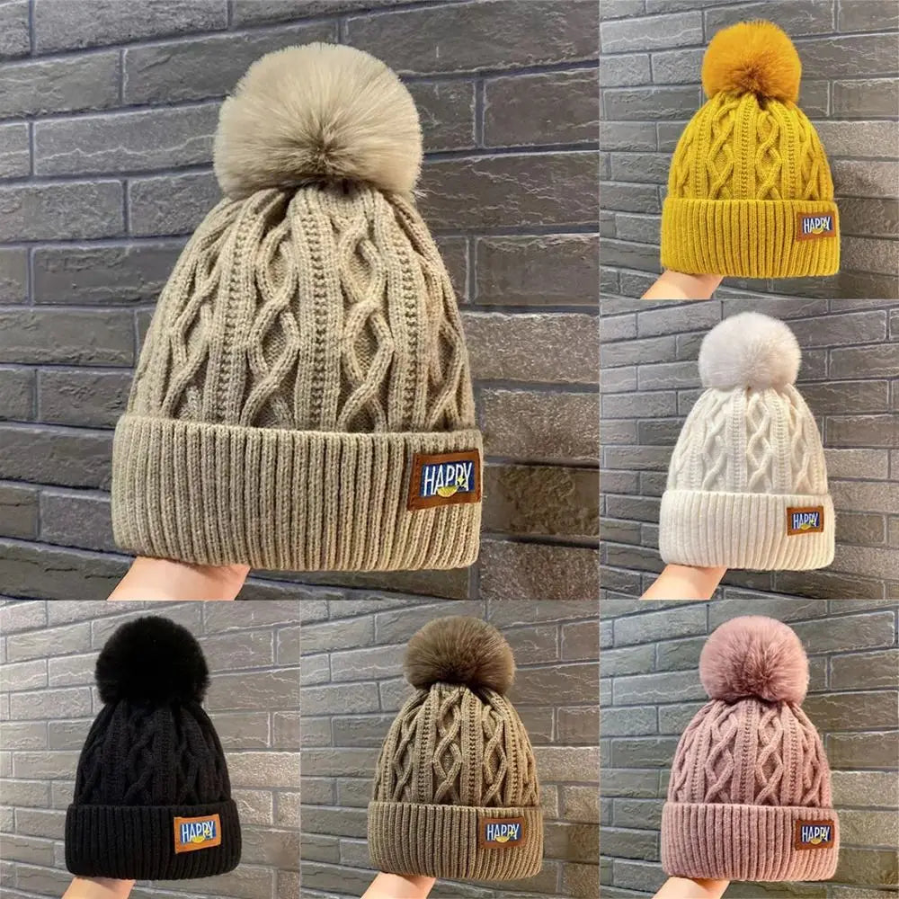 Fashion Women Pompoms Hat Hairball Hat Thickened Winter Warm Hat Stylish Beanie Hats Casual Outdoor Knitted Caps