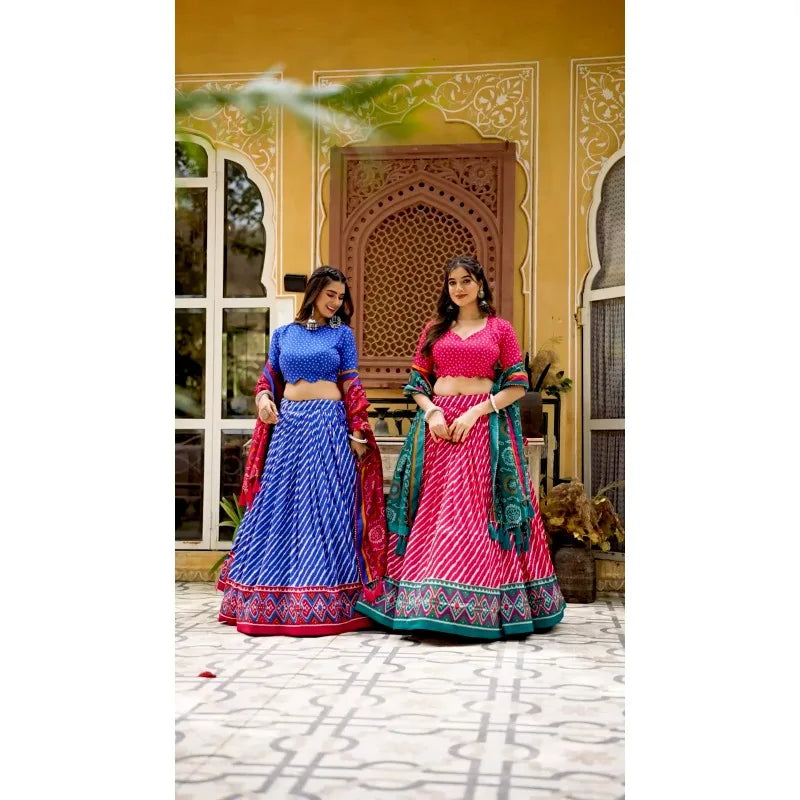 Elegant Leheriya Tussar Silk Lehenga Choli Patola Bandhani Print Indian Fashion Design party lehnga