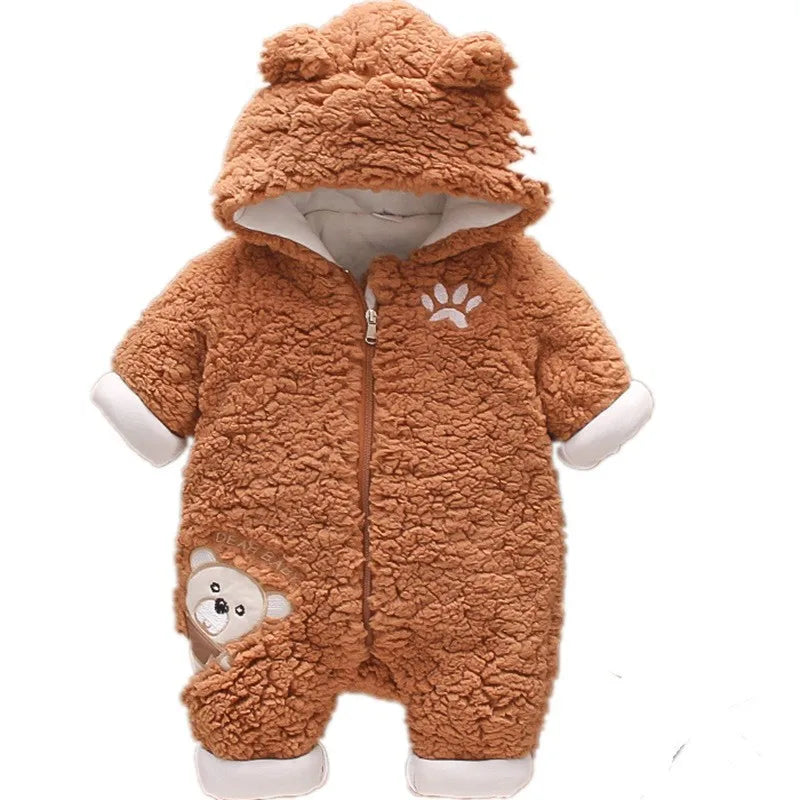 Lamb hair cartoon bear embroidered baby jumpsuit winter new girl baby long sleeved crawling suit thickened girl infants girls infants boys