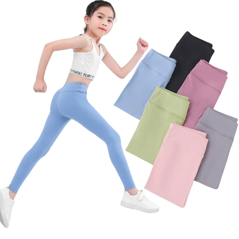 Spring Autumn Girl Pants Black Cotton Spandex Bobbi Running Yoga Pants High Waist Sports Leggings Gym Children Kids Skinny Tight