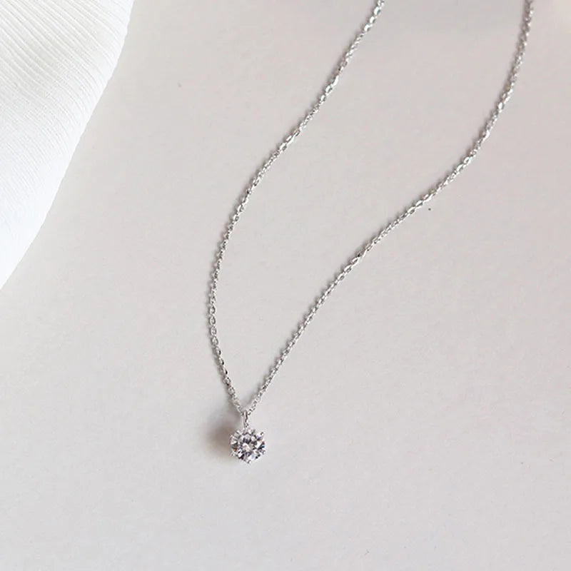 Hot 925 Sterling Silver Plated Necklace Versatile Single Sparkling AAA Zircon Clavicle Chain for Women Wedding Jewelry Wholesale  necklace