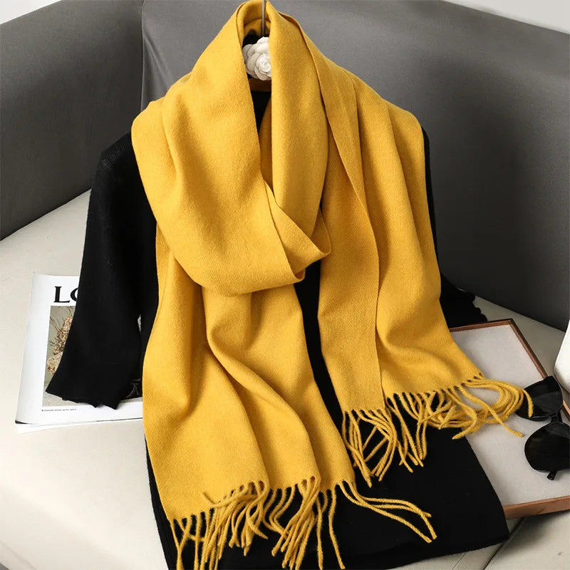 62Color Solid Women Winter Scarf Warm Thicken Cashmere Shawl Outdoor Fashion Luxury Tassels Pashmina Lady Wrap Windproof Scarves scarf and shawl