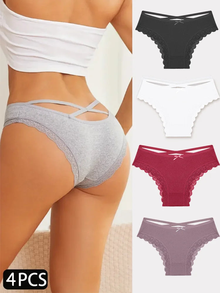 4PCS Women's Cotton Briefs Sexy Female Underpants Elasticity Comfortable Underwear Panties Lingerie S-XL  Solid Color Intimate undergarments