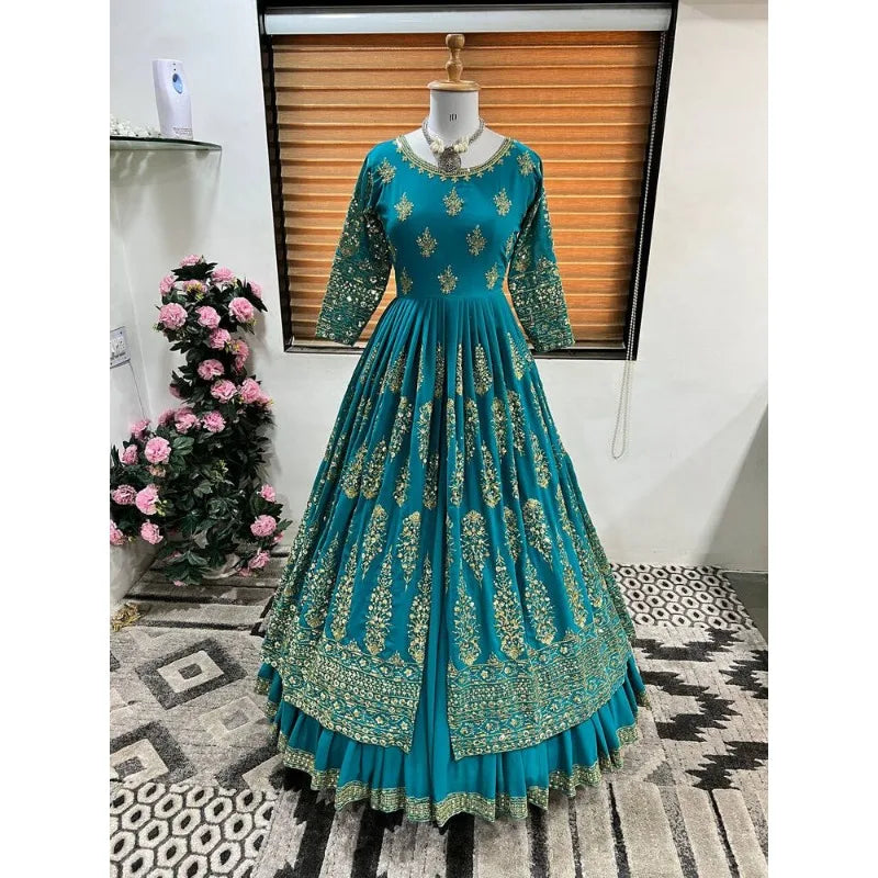 Indowestern Long Top Chol Lehenga Rama Wedding Lengha Readymade Karti Suit party lehnga