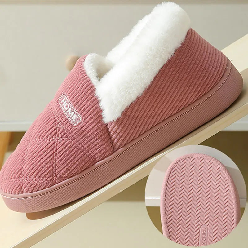 Comwarm New Women Slippers Winter Warm Plush Fur Antiskid Cloud Slippers Outdoor Breathable Thick Flat Sole Soft Home Slipper