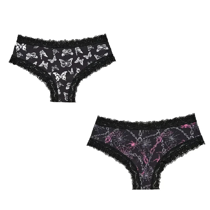 2Pc Set Lingerie Woman Sexy Underwear Lace Female Underwear Ghost Bat Butterfly Gothic Style Breathable Panties For Women undergarments