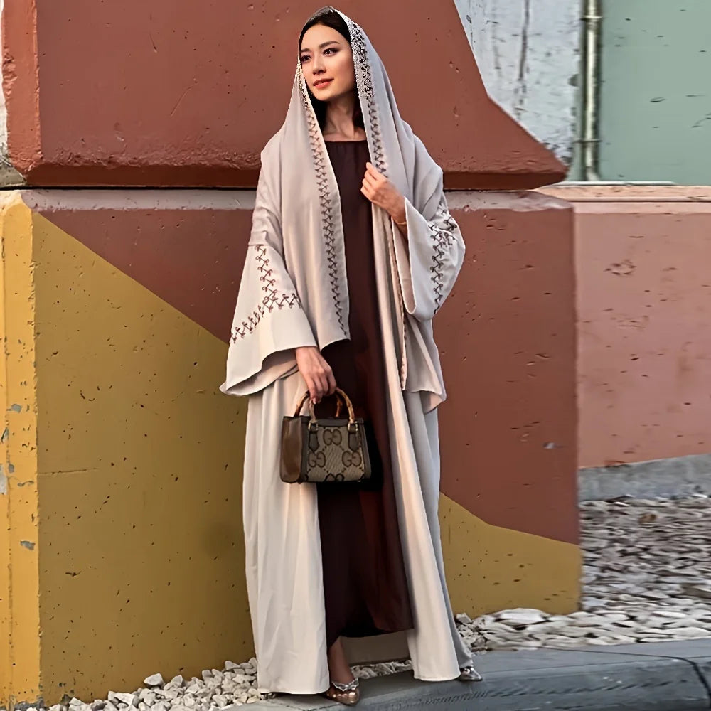 New Arrival Buckles Embroidery Abaya Hijab Dress Kimono Coat Outwear Women Long Sleeve Loose Arabic Muslim Dubai Moroccan Caftan abaya