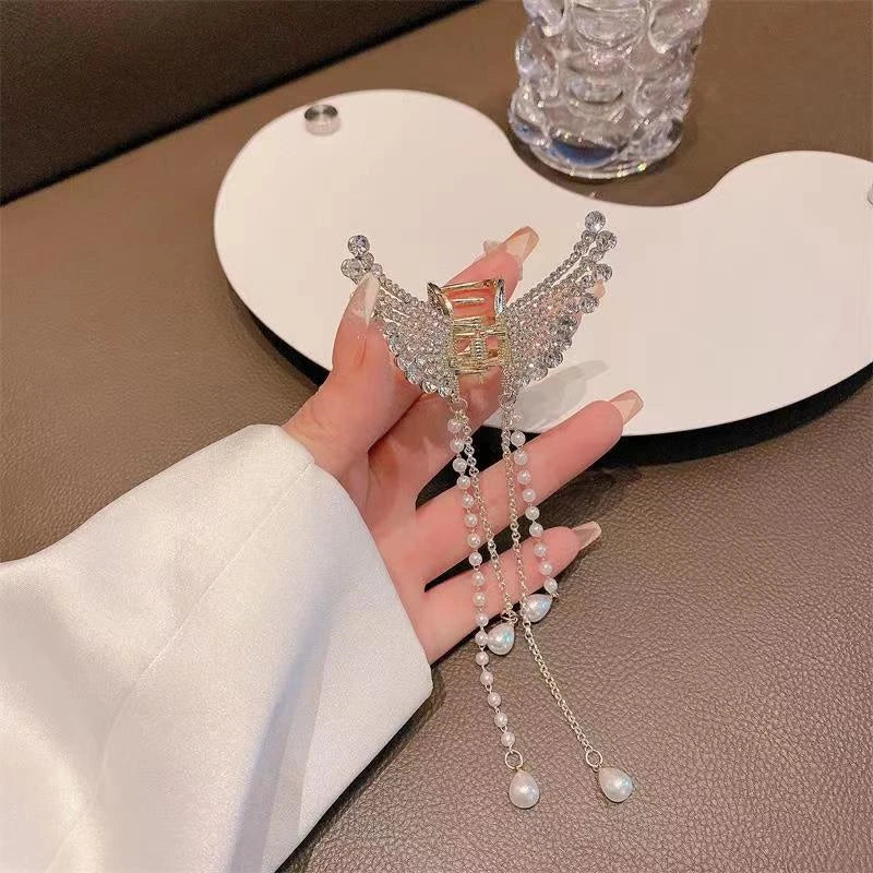 Hollow Butterfly Tassel Hairpin Korean Girl Rhinestone Ponytail Hair Grabber Elegant Pearl Hair Accessories for Women hairclips