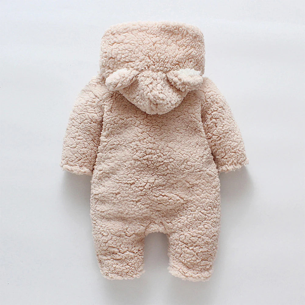 Lamb hair cartoon bear embroidered baby jumpsuit winter new girl baby long sleeved crawling suit thickened girl infants girls infants boys