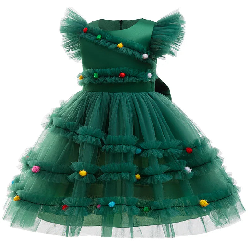 Girls Princess Dress Cute Christmas Tree Mesh Fashion Girls Dress Party Performance Costumes 2-10 Years New Kids Clothes girls dresses