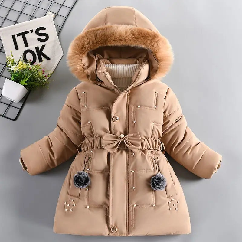 Thick Keep Warm Winter Girls Jacket Detachable Hat Plush Collar Hooded Padded Lining Coat For Kids Children Birthday Present girls jackets and coats