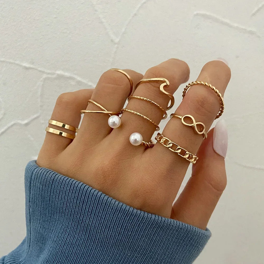 10Pcs Rings Suit For Women Silver-color Chain Ring Set Bohemian Style Coin Snake Moon Star Party Trend Gift Jewelry  rings