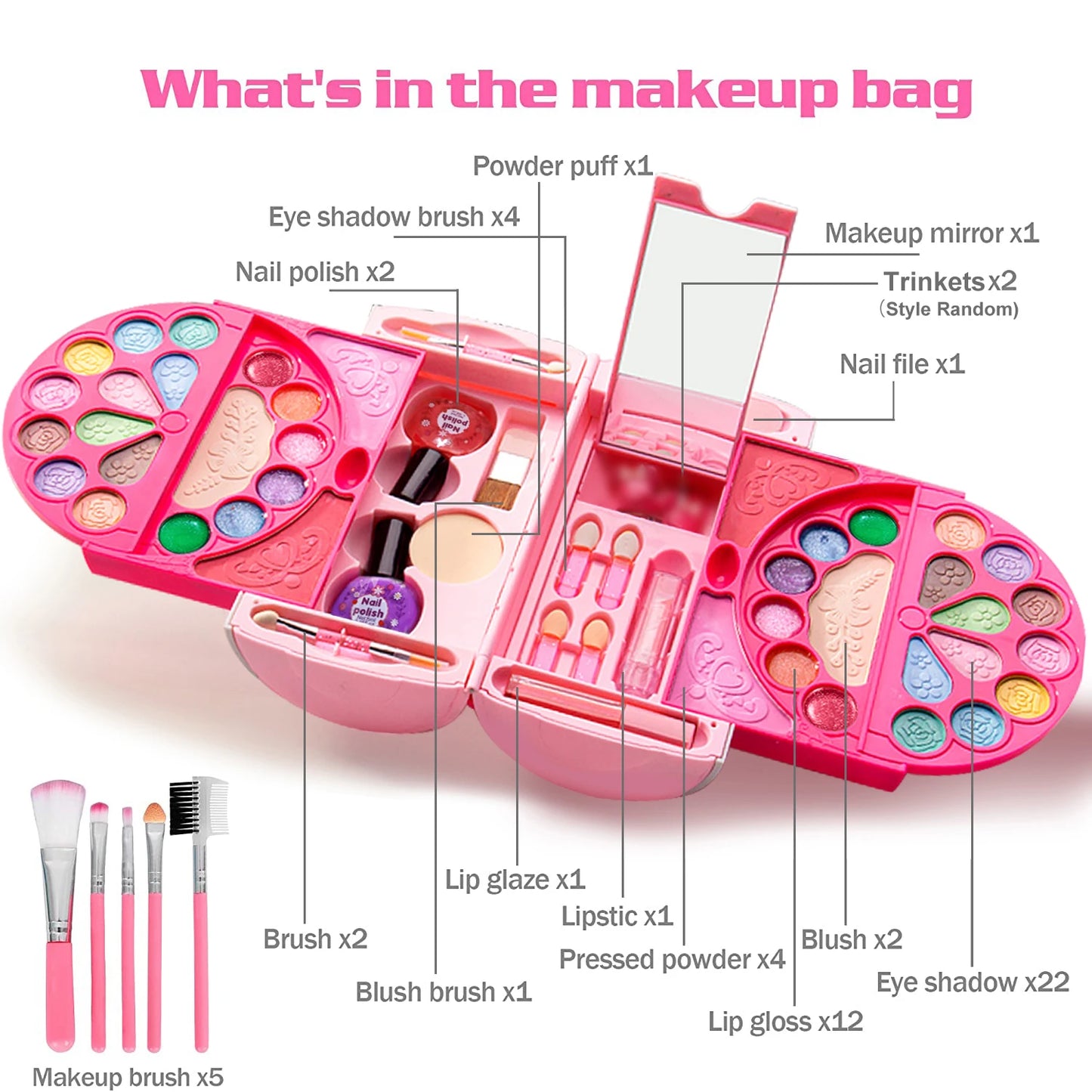 Kids Makeup Kit for Girls, 60 Pcs Little Girls Princess Toys Real Washable Pretend Play Cosmetic Beauty Makeup Set, Non-Toxic kids makeup