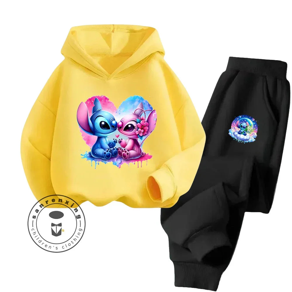 Cartoon Stitch Fall Winter Fashion Kawaii Sports Hoodie Set for Boys Girls Kids with High Quality Wear Resistant Cheap Fashion boys dress