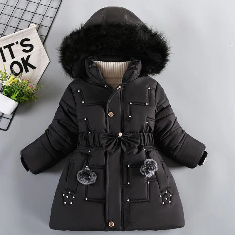 Thick Keep Warm Winter Girls Jacket Detachable Hat Plush Collar Hooded Padded Lining Coat For Kids Children Birthday Present girls jackets and coats