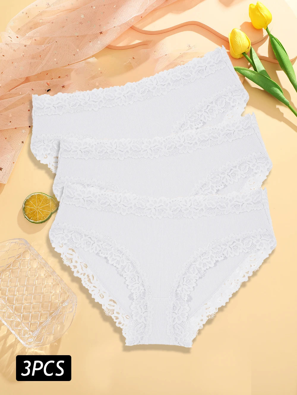 3PCS/Set Sexy Lace Cotton Panties for Women Flroal Lace Seamless Briefs Low Rise Lingerie Female Breathable Soft Underwear S-XL undergarments