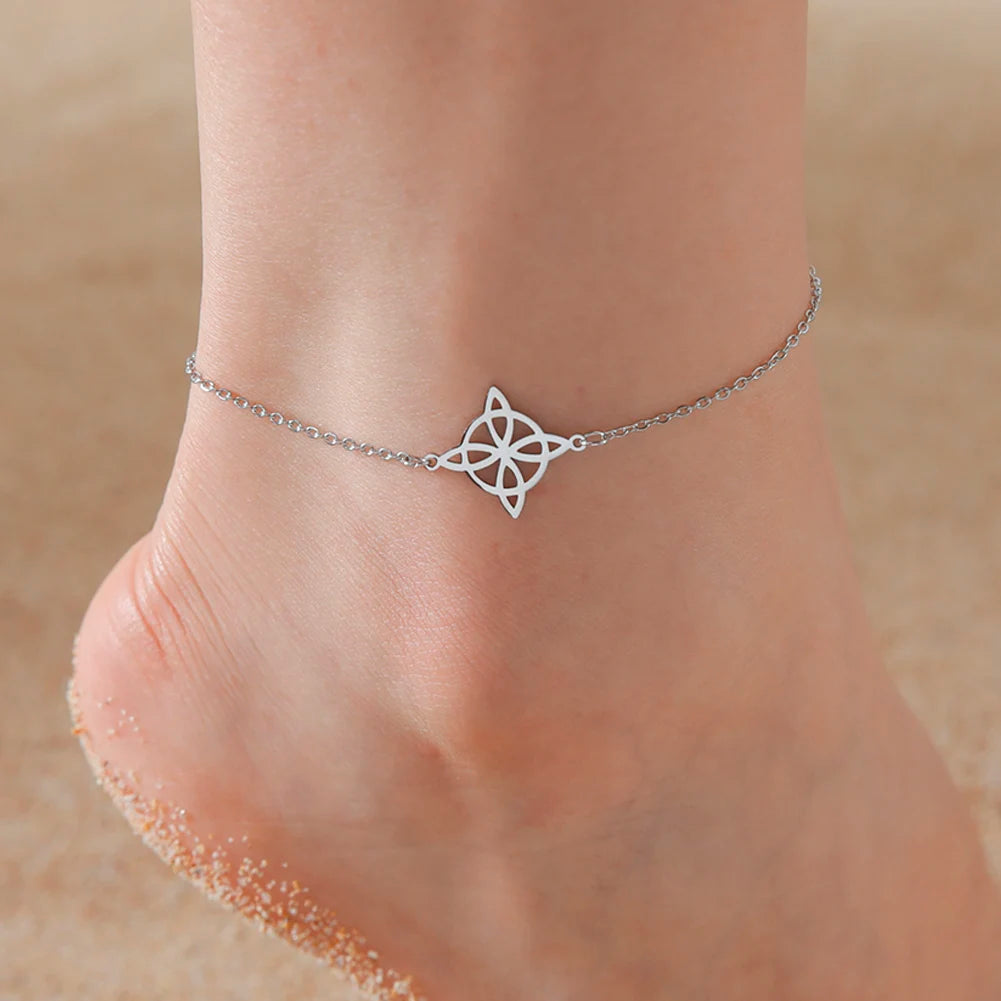 Witch Knot Pendant Anklets for Women Stainless Steel Silver Color Anklet Summer Accessories Beach Jewelry anklet