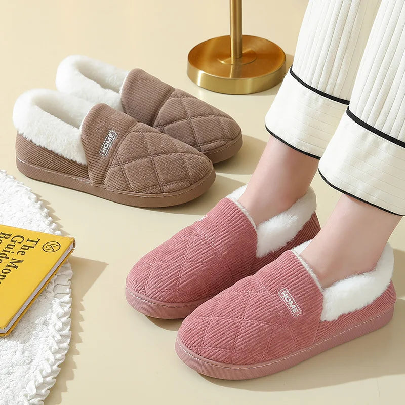 Comwarm New Women Slippers Winter Warm Plush Fur Antiskid Cloud Slippers Outdoor Breathable Thick Flat Sole Soft Home Slipper