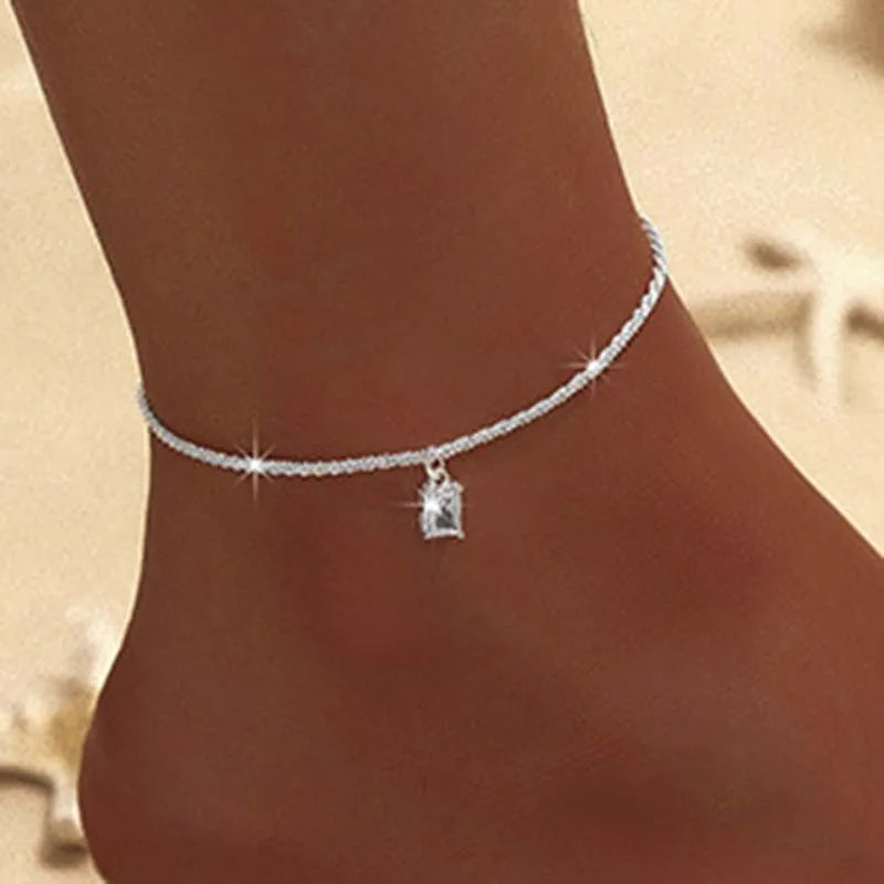 Thin Chain Anklet For Women Zircon Heart Cross Pendant Double Layer Bracelet On Leg Foot Trendy Summer Beach Jewelry anklet