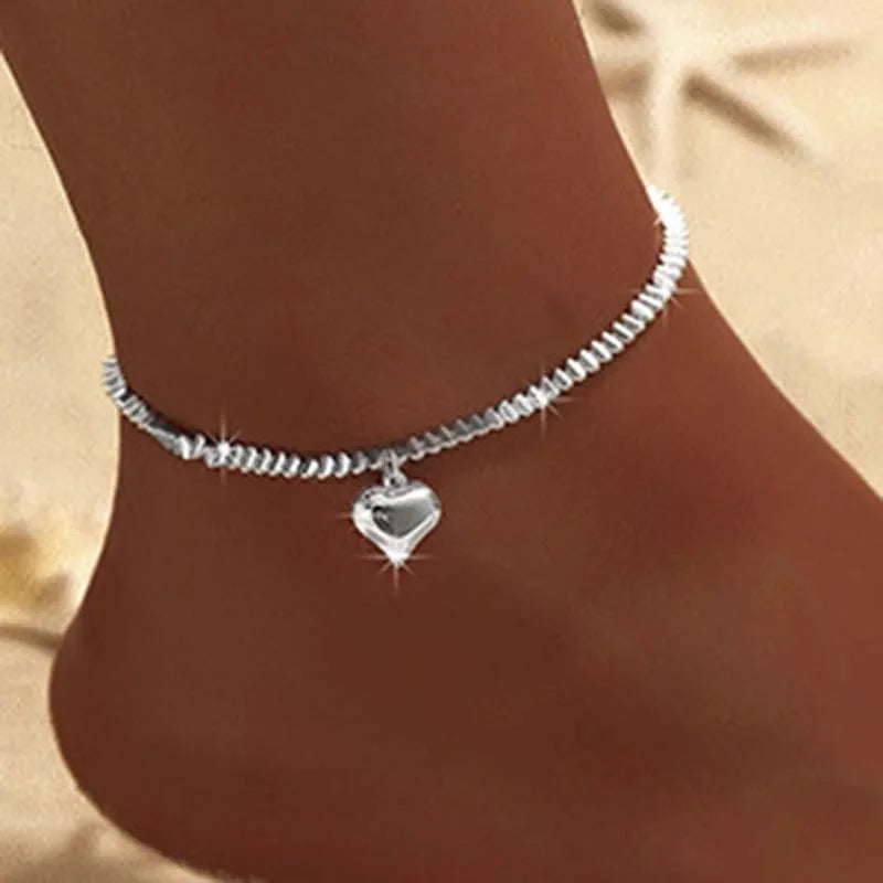 Thin Chain Anklet For Women Zircon Heart Cross Pendant Double Layer Bracelet On Leg Foot Trendy Summer Beach Jewelry anklet