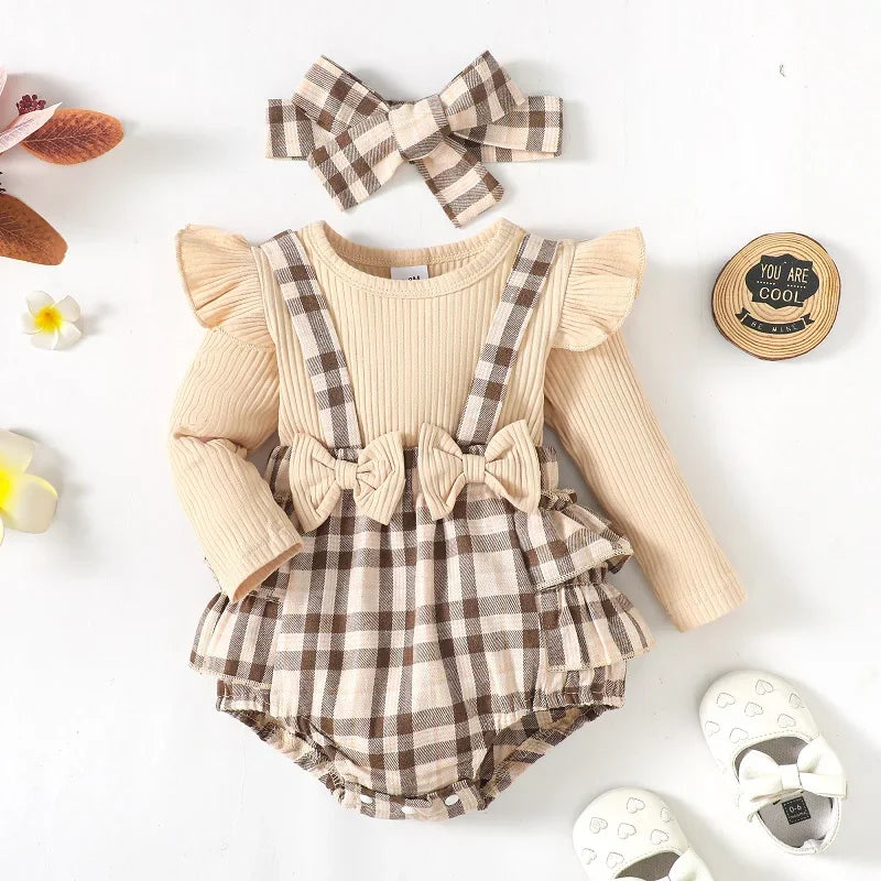 0-18M Spring Fall Newborn Baby Girls Romper Infant Knit Ruffle Bow Bodysuit Soft Long Sleeve Lattice Splice Jumpsuit infants girls