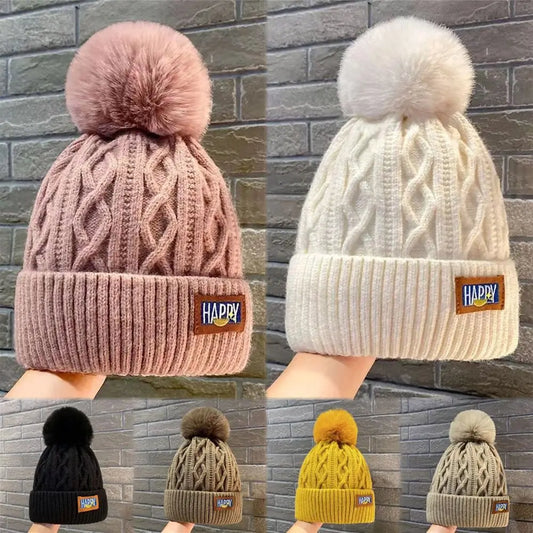 Fashion Women Pompoms Hat Hairball Hat Thickened Winter Warm Hat Stylish Beanie Hats Casual Outdoor Knitted Caps