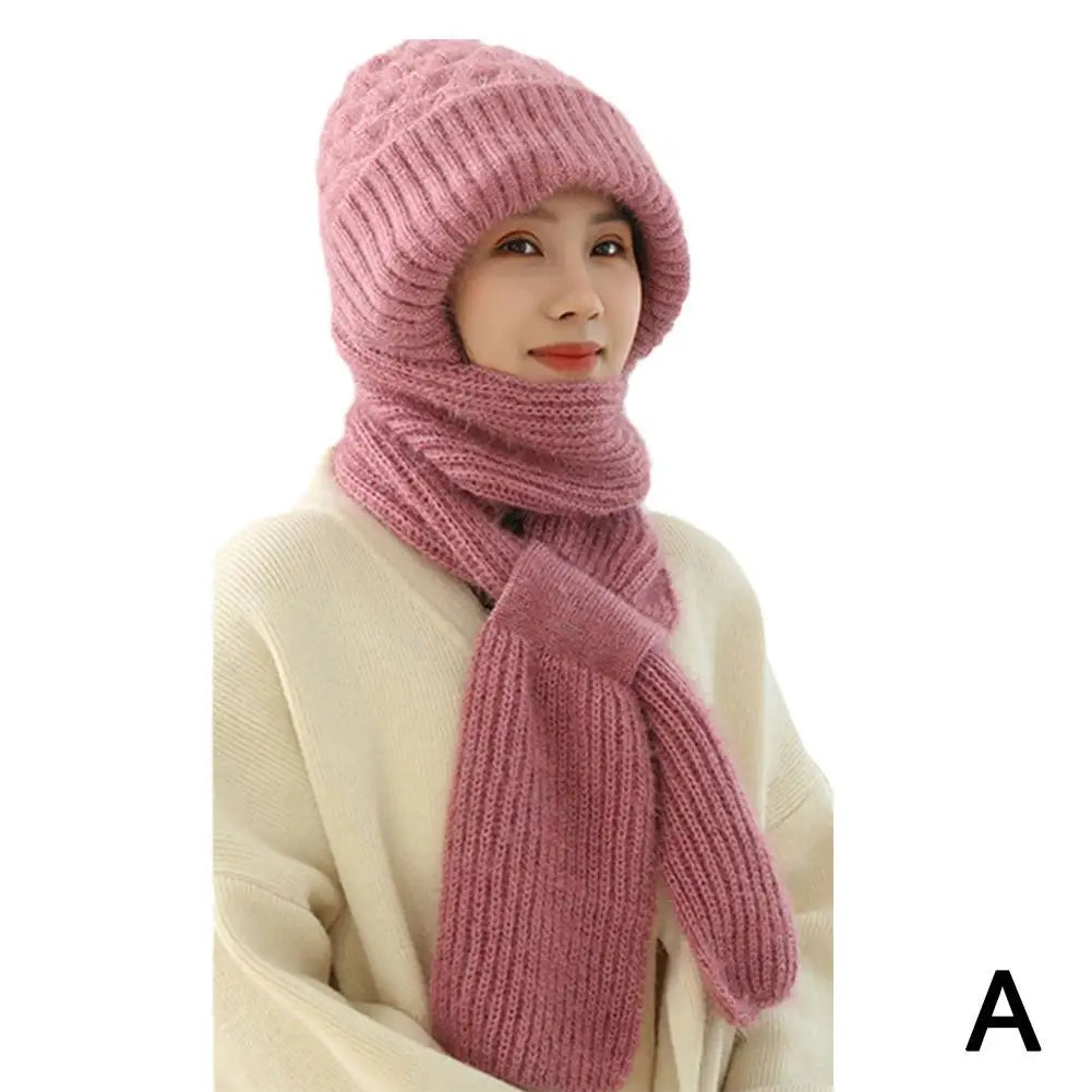 Hat Scarf All-in-one Female Winter Warm Rabbit Hair Knitted Cap Cycling Ear Protection Padded Cute Cold-proof Neck Cap