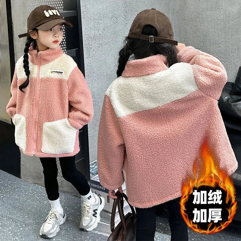 Children LambWool Warm Outerwear Boys Girls Autumn Winter Jackets Kids Plus Velvet Outer Clothing New Fashion Casual Coats girls jackets and coats