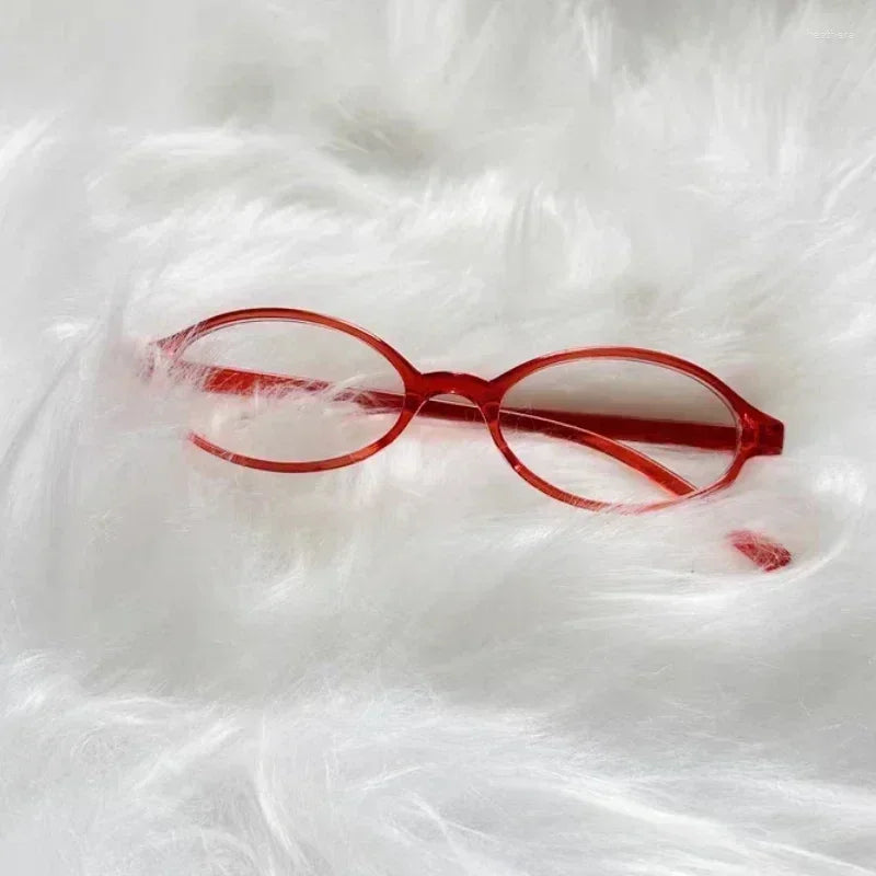 Y2K Women Retro Oval Square Glasses Red Green Frame Glass Eyewear Decorative Computer Anti-blue Eyeglasses with Seaside Driving