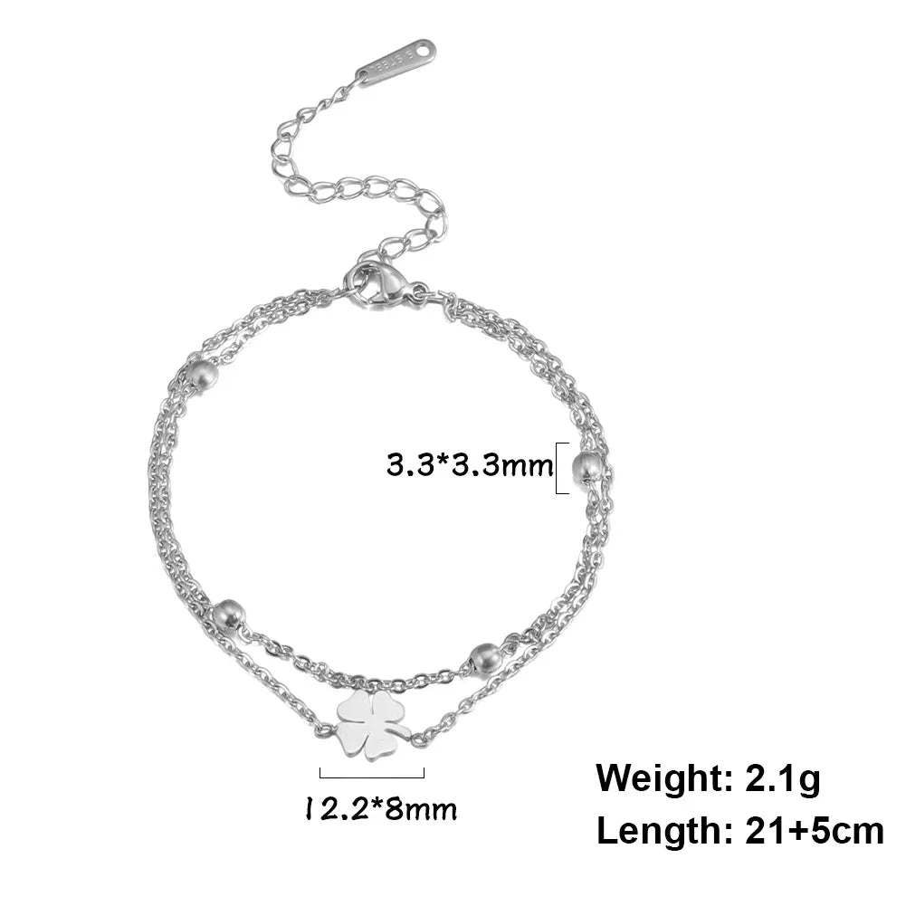 Foot Chain of Women Men Silver Color Four-leaf Clover Stainless Steel Anklet Simple Beads Fashion Jewelry Accessories New anklet