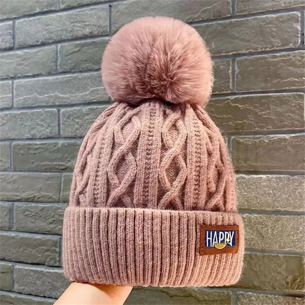 Fashion Women Pompoms Hat Hairball Hat Thickened Winter Warm Hat Stylish Beanie Hats Casual Outdoor Knitted Caps