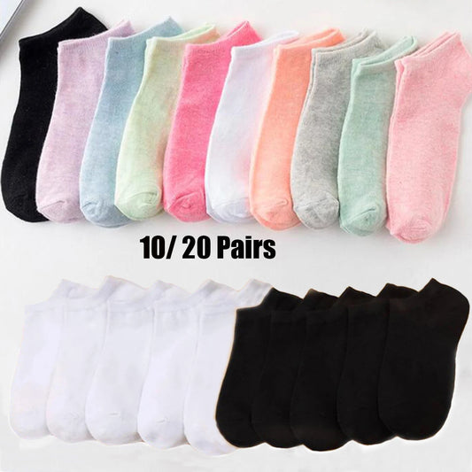 10/20 Pairs Women' s Candy Colors Ankle Socks Invisible Black And White Breathable Sports Socks For Ladies Girls Socks