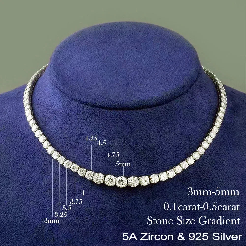 Full Moissanite Tennis Necklace with Certificate 3-5mm Size Gradient Diamond Necklaces for Women 925 Sterling Silver Neck Chain  necklace