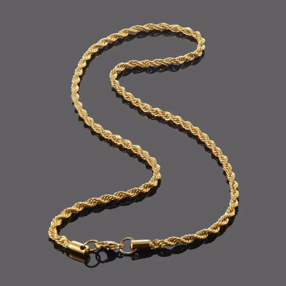 2.5MM 3MM 4MM 5MM 18k Real Gold Plated Stainless Steel Twist Rope Chain No Fade Necklace Jewelry for Men Women  necklace