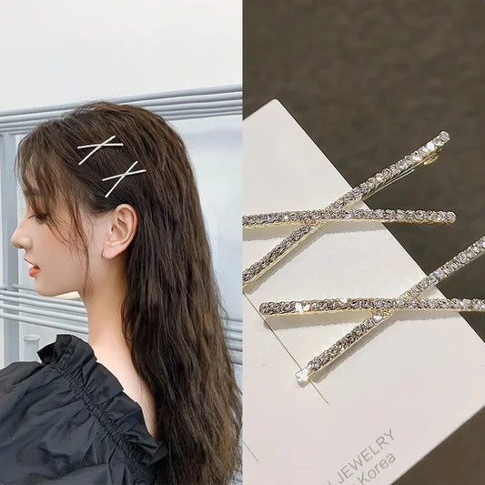 2pcs Cross Crystal Hairpins Rhinestone X Hair Clips Barrettes Simple Side Clip Bridal Headwear Girl Fashion Hair Accessories New  hairclips