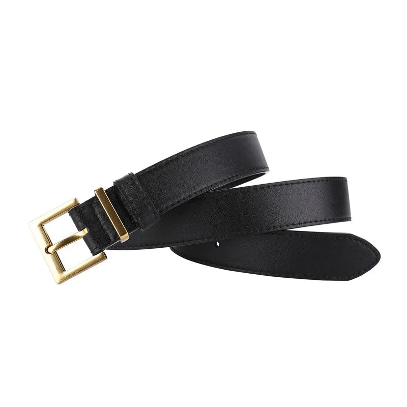 Women Luxury Brand Double Genuine Leather Belt, Casual Cowhide Suede Belts with Square Alloy Buckle for Jeans and Dresses belt