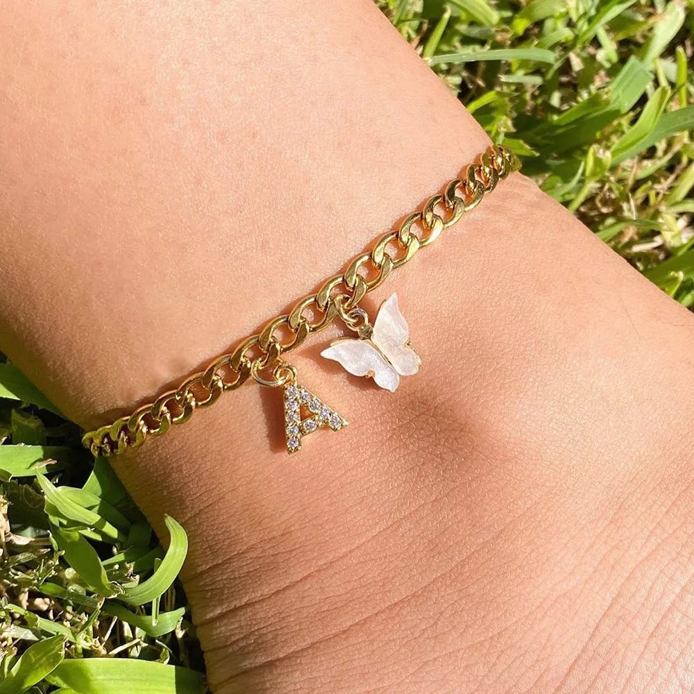 Stainless Steel Initial A-Z Letter Anklets For Women Girl Butterfly Trend Leg Chain Waterproof Jewelry Gift Party anklet