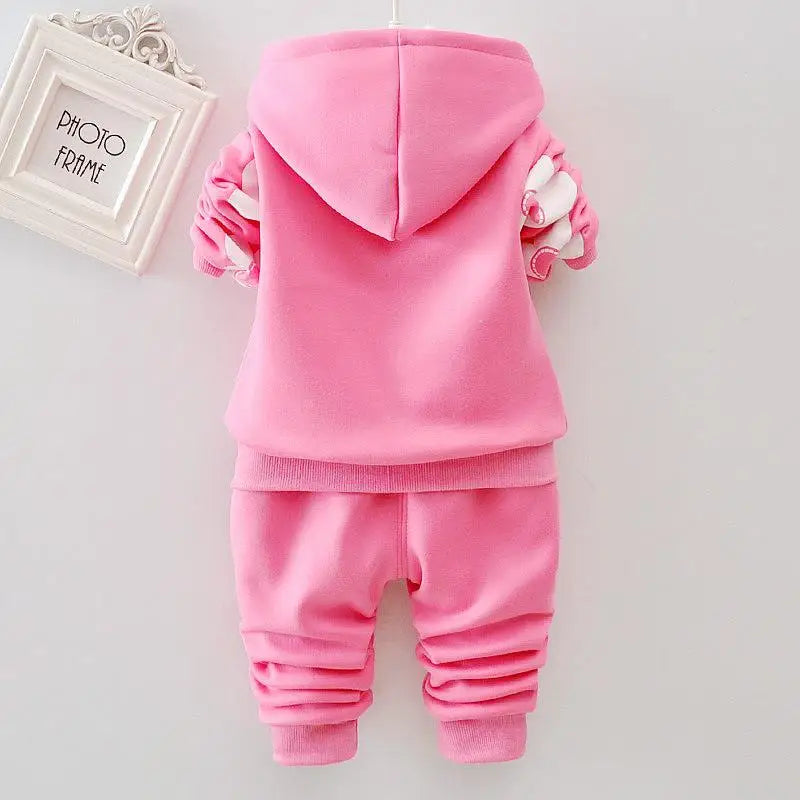 Baby Girls Flower Cartoon Thickk Woolen Autumn Winter Hoodied Jacket Coat Pants Clothing Set Children Kids Warm Clothes Suits infants girls