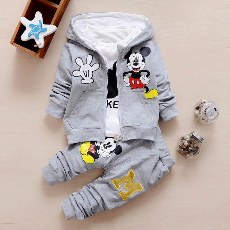 Spring and Autumn New Products Boys Clothes Set Cute Mickey Cotton Hooded Coat + T-shirt + Pants 3PCS Set Casual Kids Sportswear boys dress