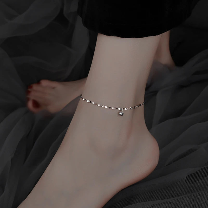 Minimalism Silver Color Beads Anklet for Women Summer Beach Simple Flat Chain Bracelet Barefoot Anklet Jewelry Daily Wear anklet