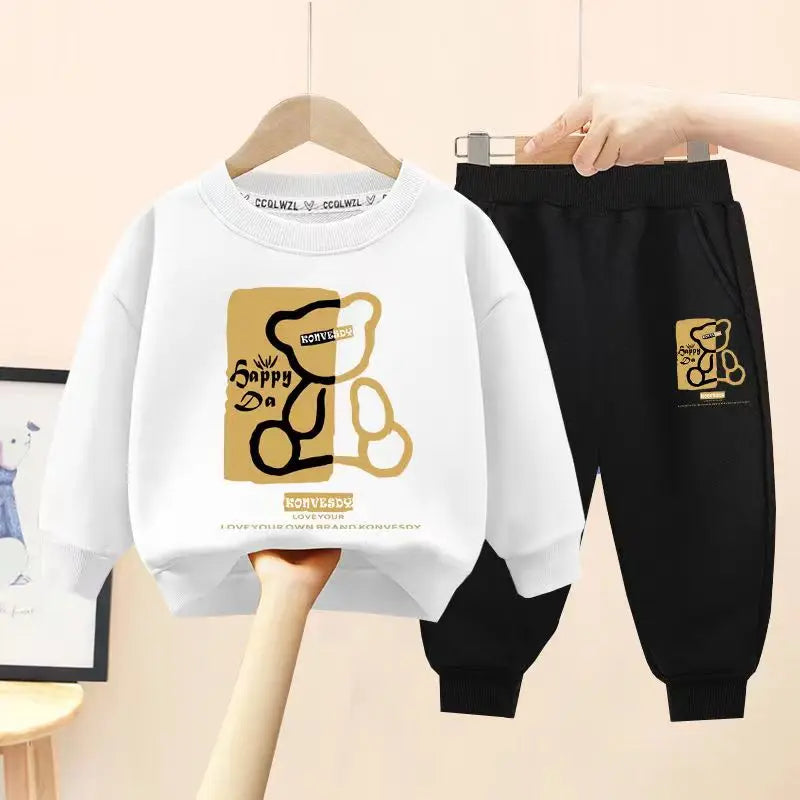 Autumn Baby Girls Clothes Set Kid Boy Cartoon Bear Printed Sweatshirt Pullover And Pants 2pcs Suit Children Top Bottom Tracksuit boys dress