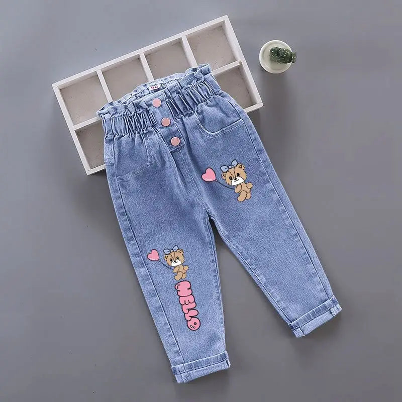 Pantaloni in denim di peluche per bambine invernali, con stampa a farfalla, per bambini piccoli