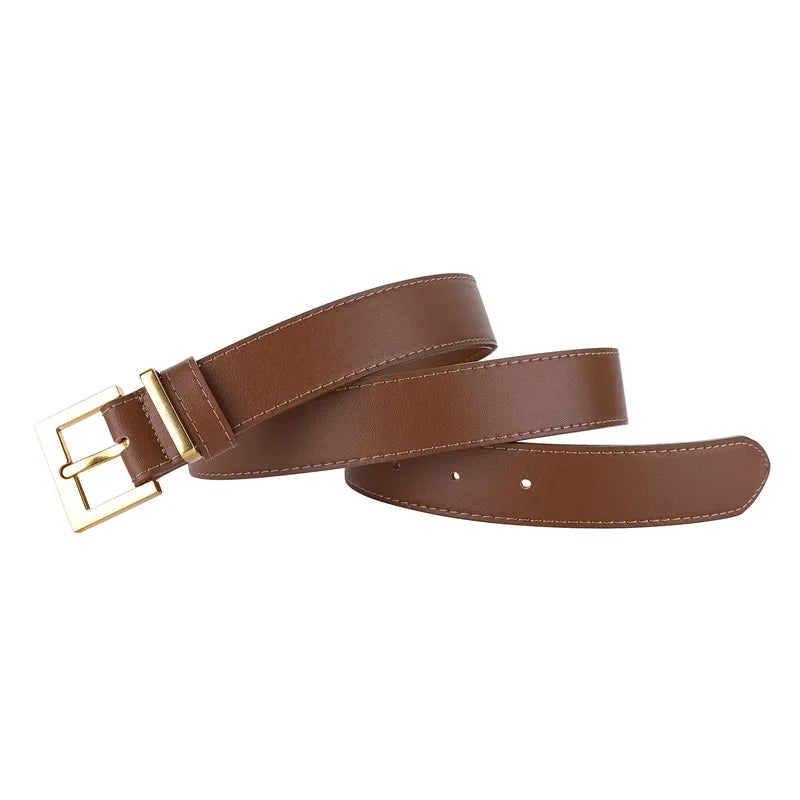 Women Luxury Brand Double Genuine Leather Belt, Casual Cowhide Suede Belts with Square Alloy Buckle for Jeans and Dresses belt