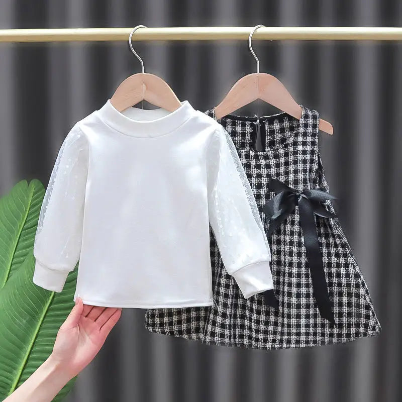 New Girls' Two-piece One-piece Dress for Girls, Little Fragrance, Western Style, Plaid Dress for Spring and Autumn girls dresses