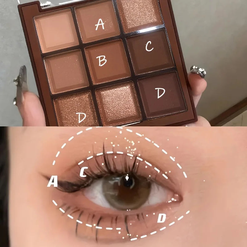 Mocha Chocolate 9 Colors Eyeshadow Palette Matte Pearly Glitter Finish Makeup Chocolate Eye shadow Palette eyes