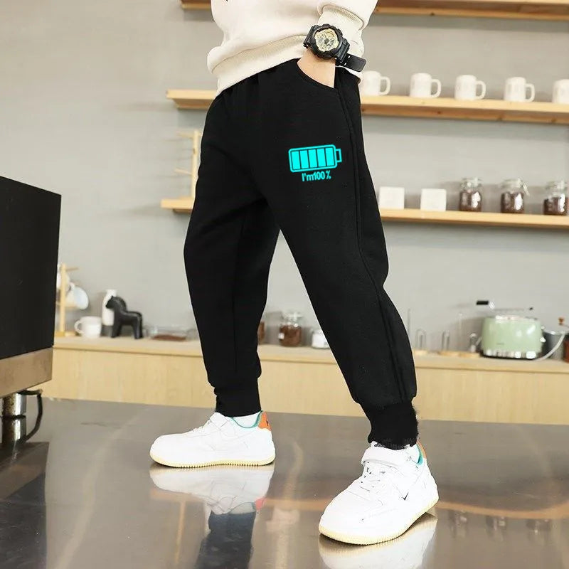 Boys Jogger Sports Pants Luminous Lightning Print Kids Cotton Long Sweatpant Cartoon Running Trousers with Pocket  bottom boys