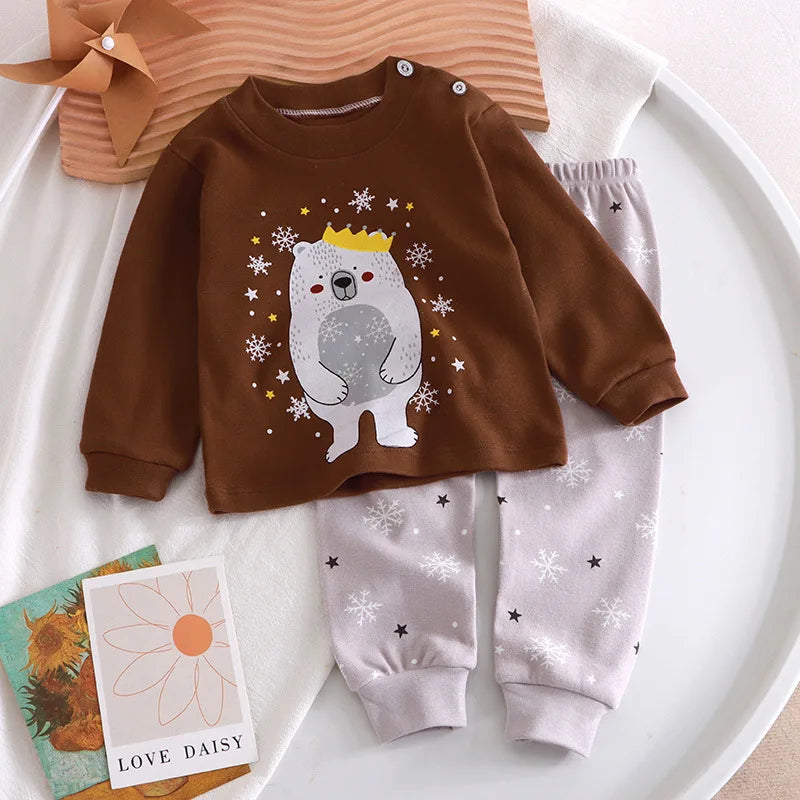 2024 Newborn Kids Boys Girls Pajama Sets Cartoon Long Sleeve Cute T-Shirt Tops with Pants Toddler Baby Autumn Sleeping Clothes