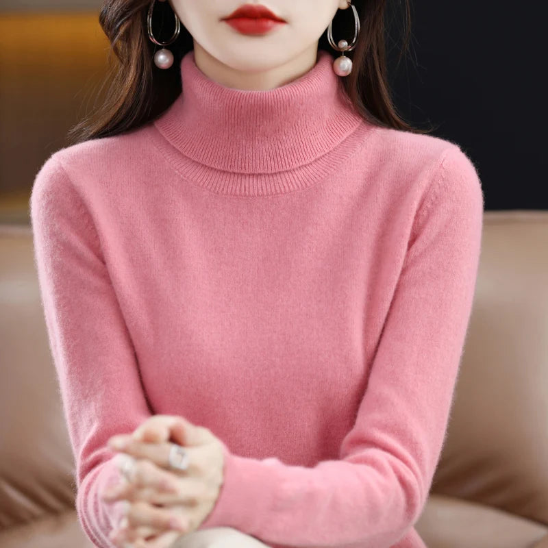 100% Merino Wool Cashmere Sweater Women Knitted Sweater Turtleneck Long Sleeve Pullovers Autumn Winter Clothing Warm Jumper Tops sweater