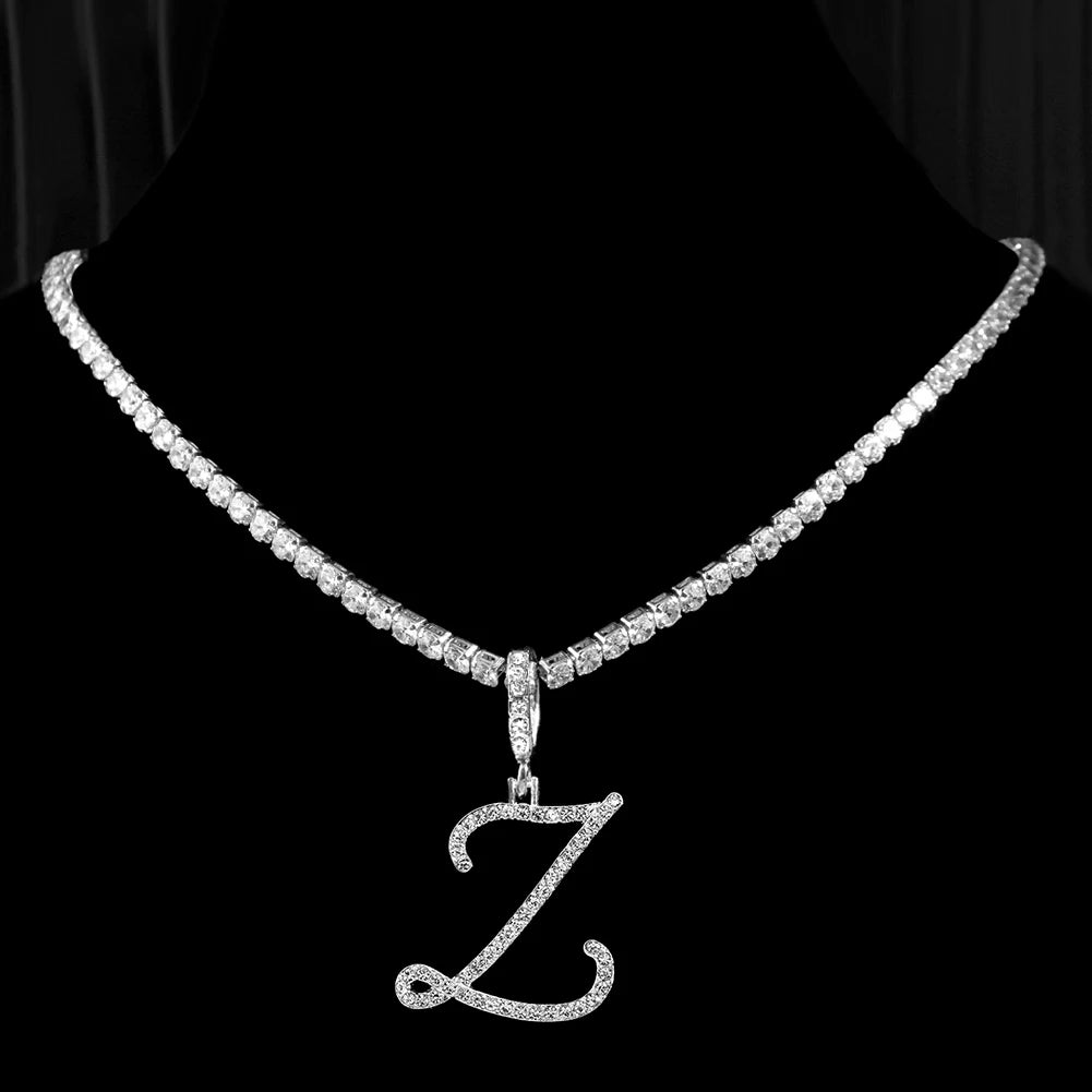 New Cursive Letters Cubic Zirconia Chain Intial Name Necklace Hip Hop Jewelry Gold Silver Color CZ 26 Alphabet Pendant Necklaces necklace